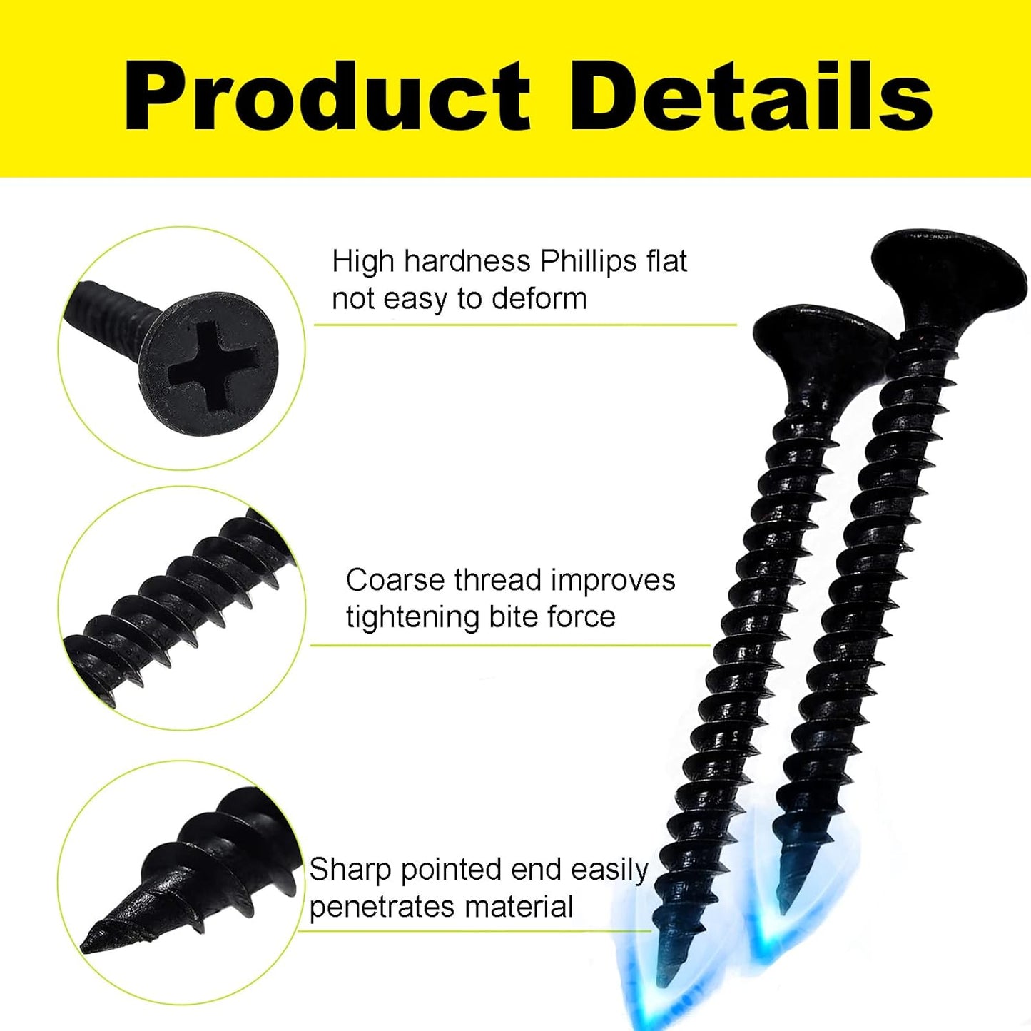 WOMSI #6 x 2'' Wood Screws, Phillips Flat Head Long Screws, Self-Tapping Countersunk Screws, Exterior Wood Screws, Fasteners for Various Woodworking Repairs and DIY Projects (100 pcs)